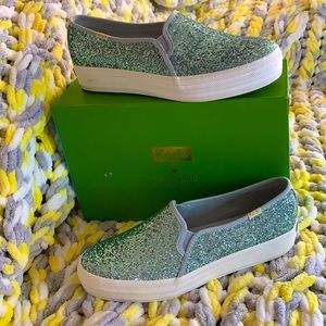 New in Box Light teal Glitter slip on Keds